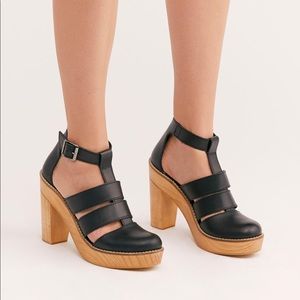 Free people platform leather wood heels